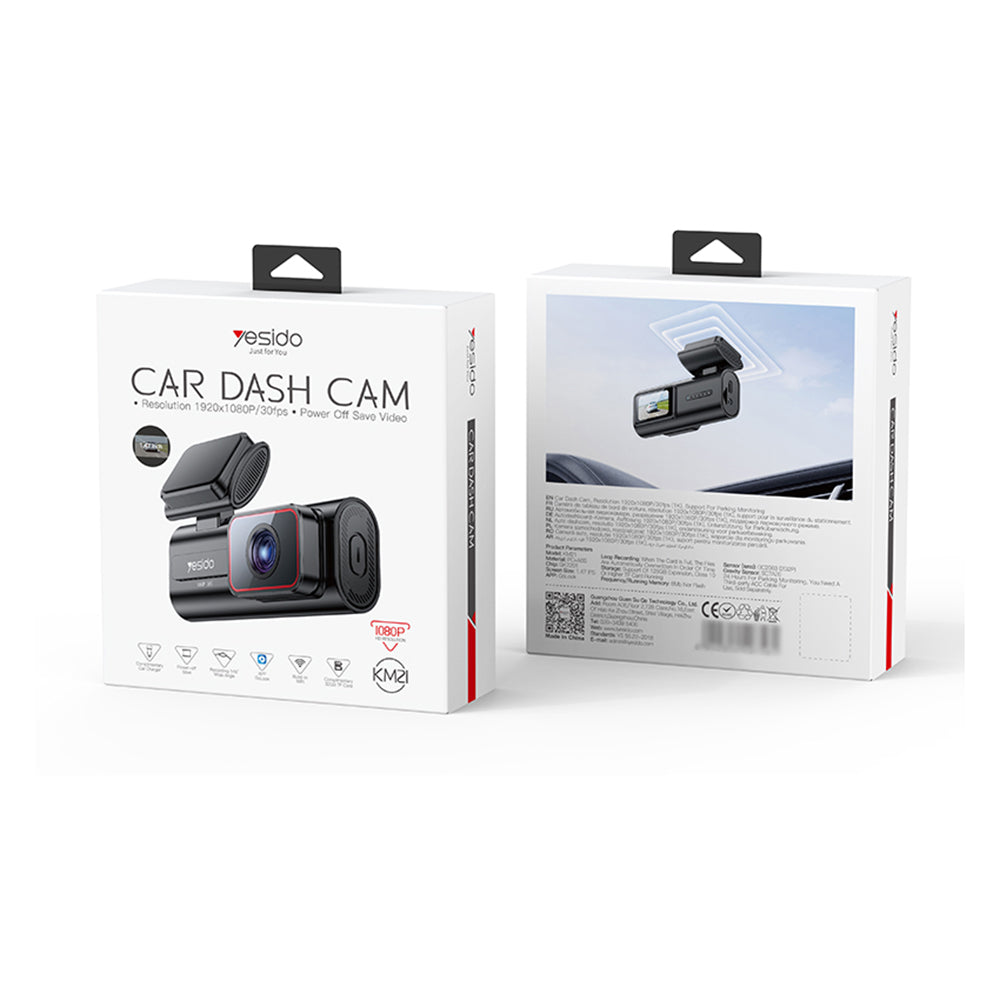 Yesido - Dash Camera (KM21) - Full HD 1080p, 145° Angle Range, 1.47" IPS Built-in Screen - Black