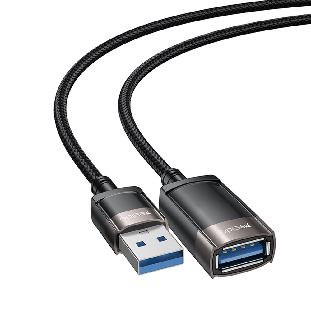 Yesido - Extension Adapter (GS26) - USB 2.0, with 1.5m Cable, Braided, High-Speed Transmission - Grey