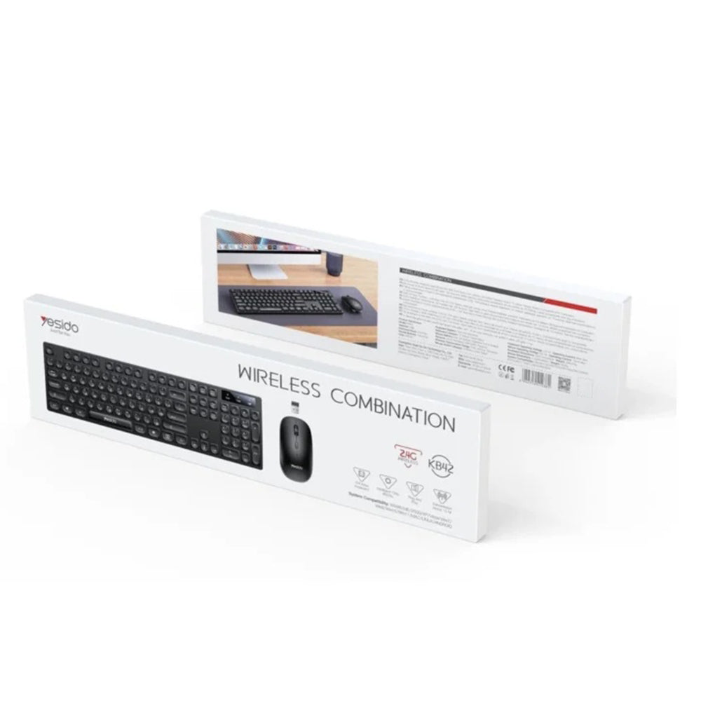 Yesido - Wireless Keyboard and Mouse Set (KB42) - 2.4GHz, 1000DPI, Plug&Play, Smart Chip - Black