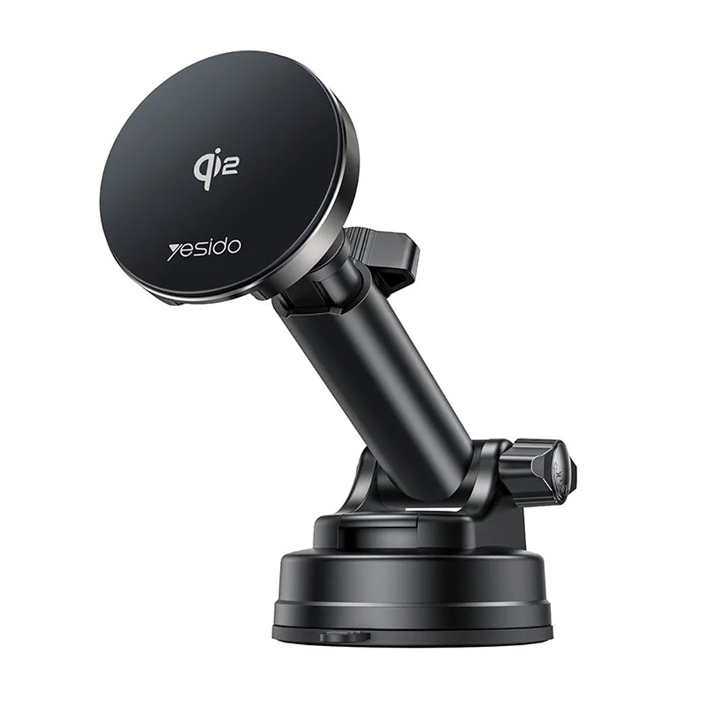 Yesido - Car Holder with Wireless Charging (DS30) - for Dashboard, Type-C, 15W, Qi2.0 - Black