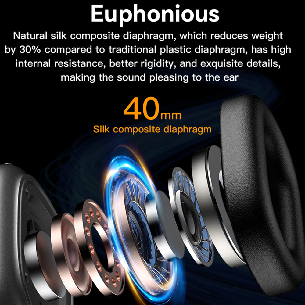 Yesido - Wireless Headphones (EP05) - Bluetooth V5.2, Noise Cancelling, 400mAh, Waterproof, Type-C Charging - Black