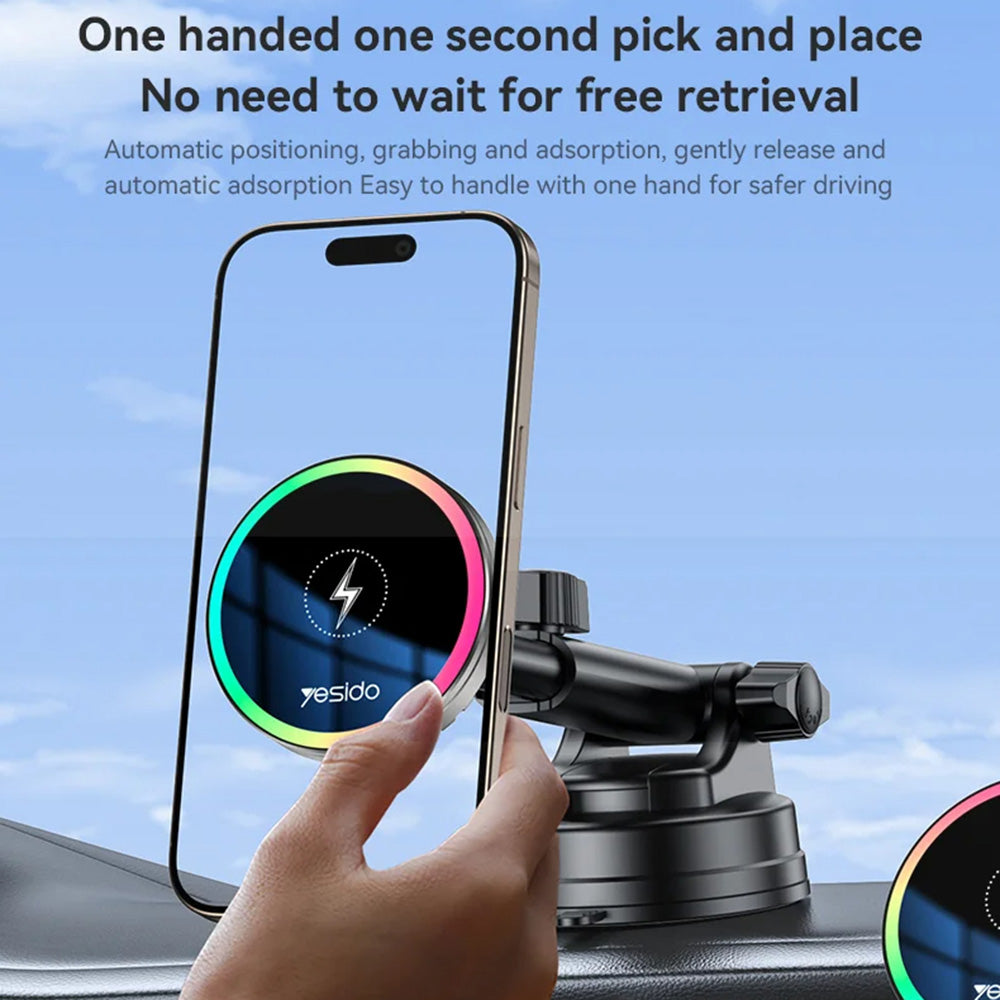 Yesido - Car Holder with Wireless Charging (C315) - for Air Outlet/Dashboard, Magnetic, Intelligent Management, 15W - Black