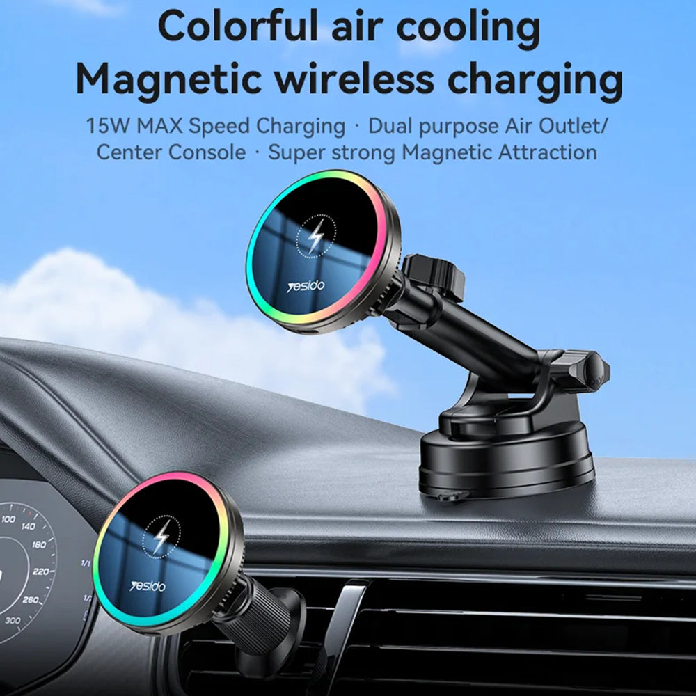Yesido - Car Holder with Wireless Charging (C315) - for Air Outlet/Dashboard, Magnetic, Intelligent Management, 15W - Black