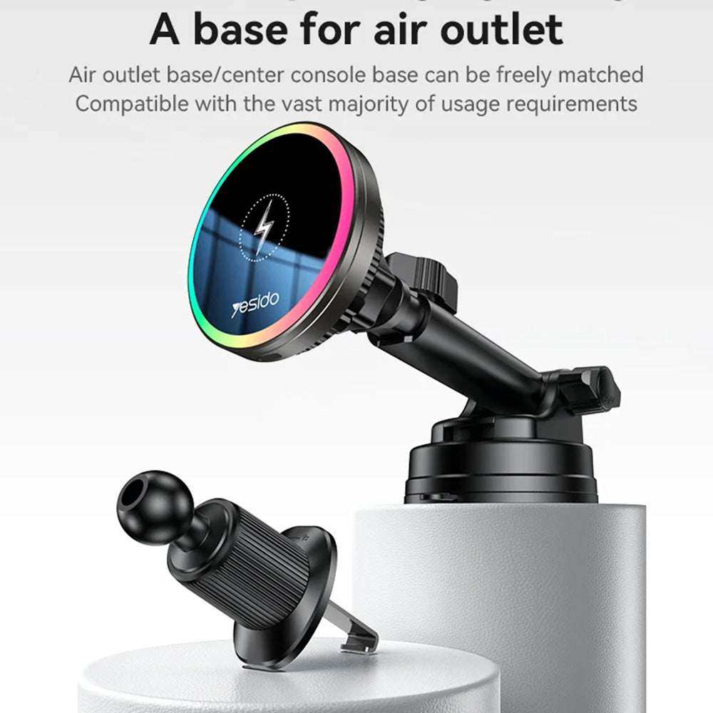 Yesido - Car Holder with Wireless Charging (C315) - for Air Outlet/Dashboard, Magnetic, Intelligent Management, 15W - Black