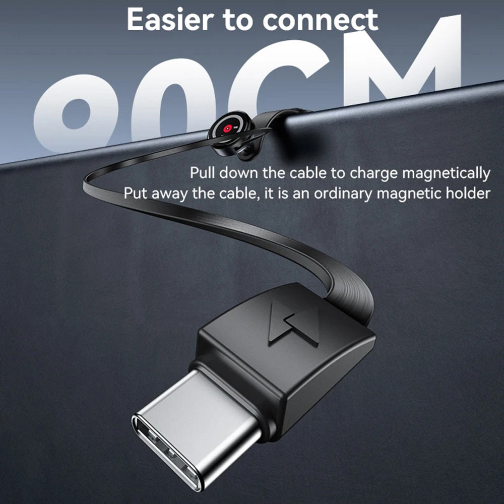 Yesido - Car Holder with Wireless Charging (C314) - for Dashboard, with Retractable Cable, Type-C, N52 Magnets, 15W - Black