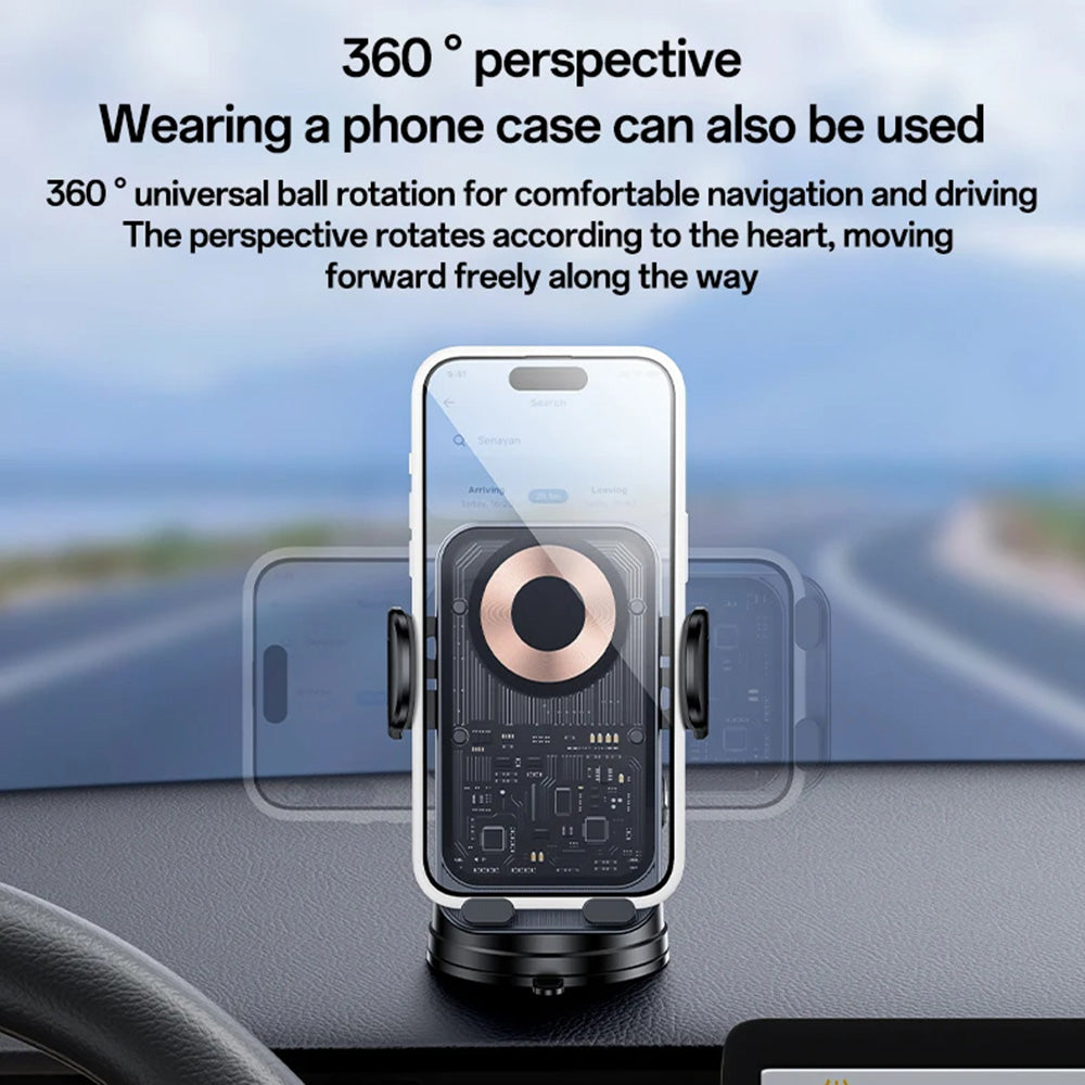 Yesido - Car Holder with Wireless Charging (C307) - for Dasboard, Electric Lock, Transparent Design, Smart Chip, 15W - Black