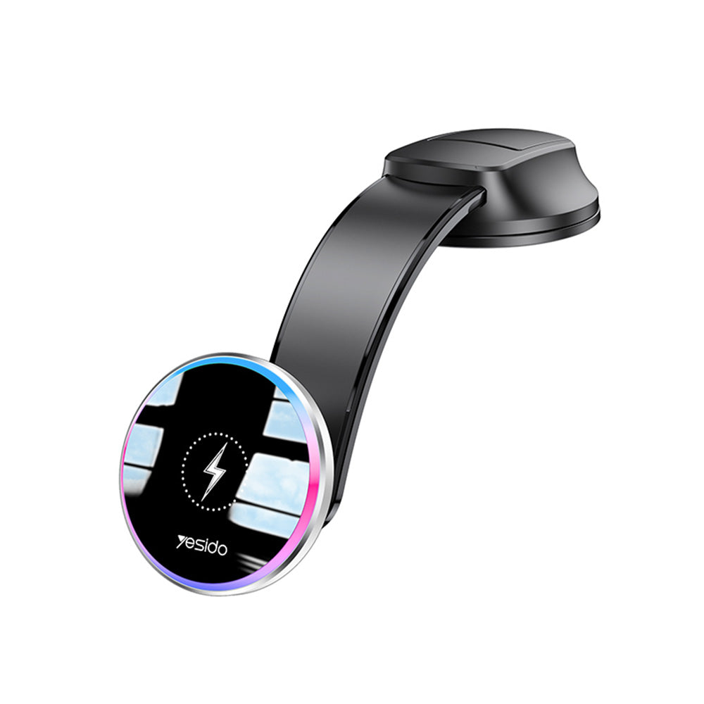 Yesido - Car Holder with Wireless Charging (C292) - for Dashboard/Windshield, LED Indicator, Bendable Clamp Arm, 15W - Black