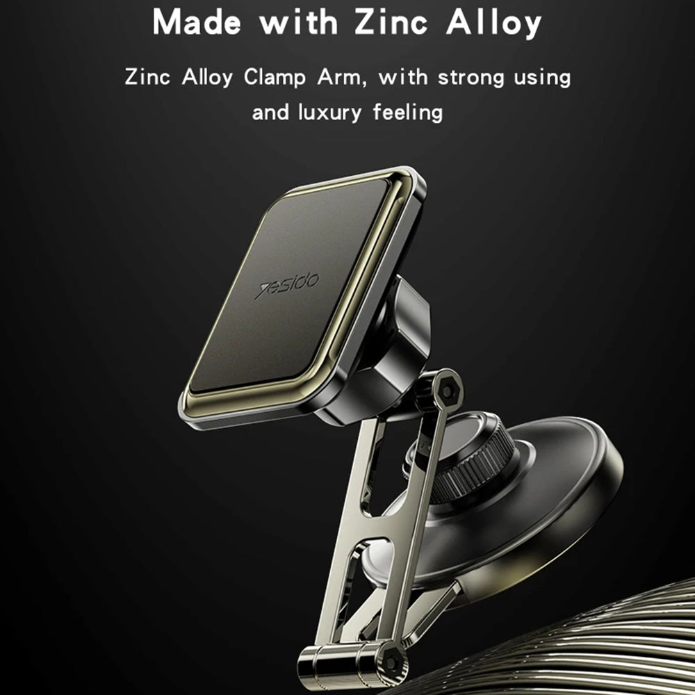 Yesido - Car Holder (C264) - Magnetic, for Dashboard/Windshield, 360°, Folding Clamp Arm, Zinc Alloy - Black
