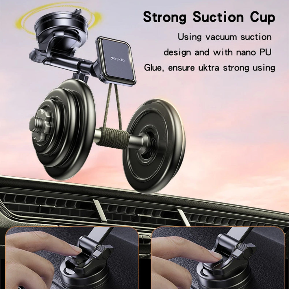 Yesido - Car Holder (C263) - Magnetic, for Dashboard/Windshield, 360°, Telescopic Clamp Arm, Universal - Black