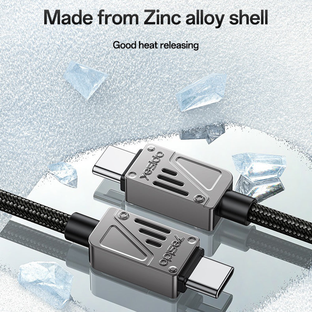 Yesido - Data Cable (CA196) - Type-C to Type-C, Fast Charging, 480Mbps, PD60W, CarPlay Compatible, Zinc Alloy, 1.2m - Black