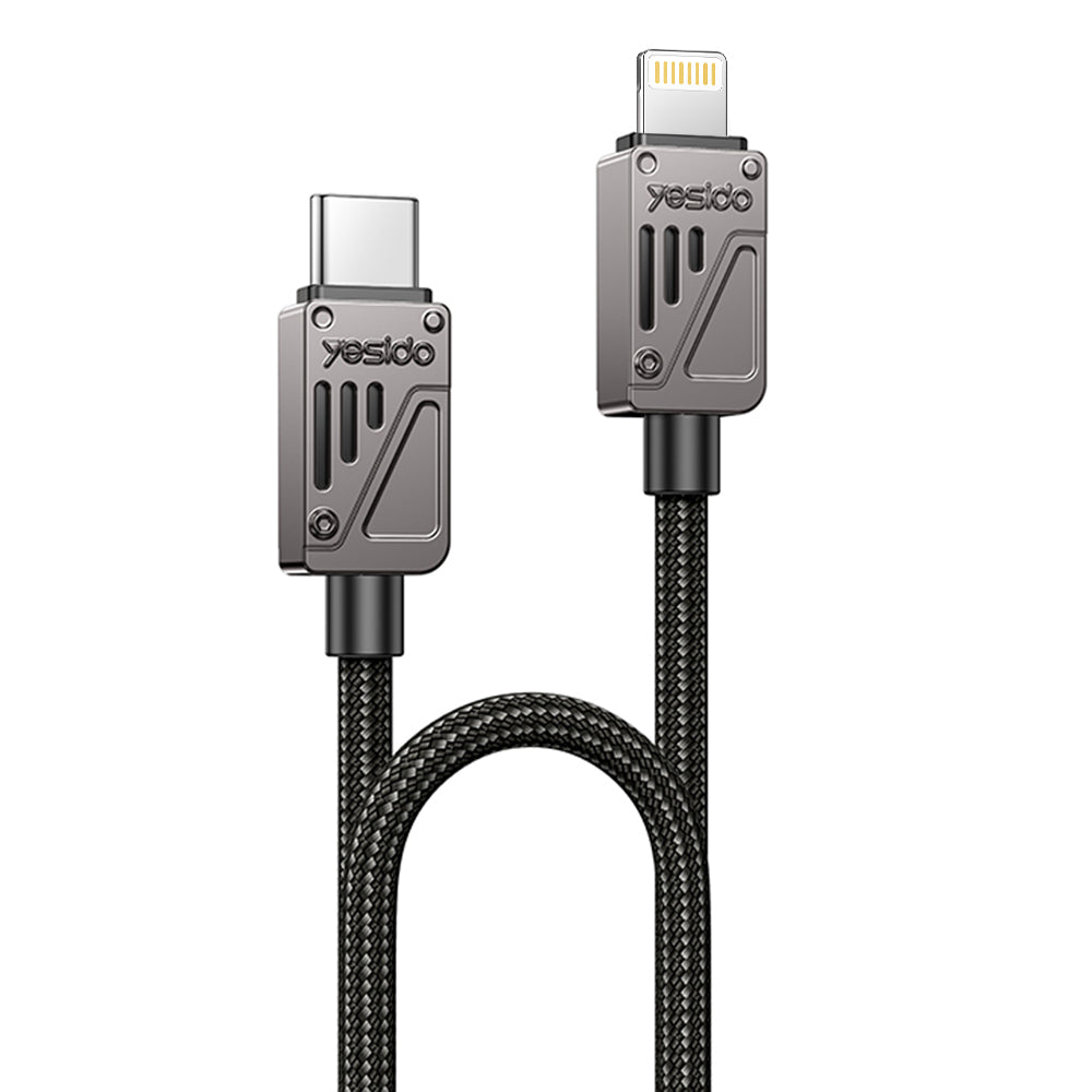 Yesido - Data Cable (CA195) - Type-C to Lightning, Fast Charging, PD27W, CarPlay Compatible, Zinc Alloy, 1.2m - Black