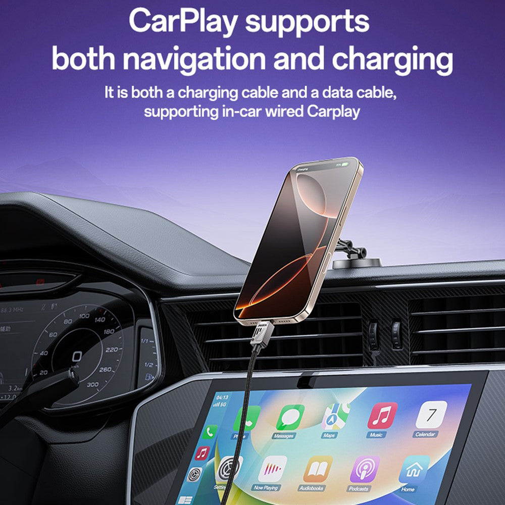 Yesido - Data Cable (CA135C) - USB to Type-C, Fast Charging, QC18W, 3A, 480Mbps, CarPlay Compatible, Zinc Alloy, 1.2m - Black