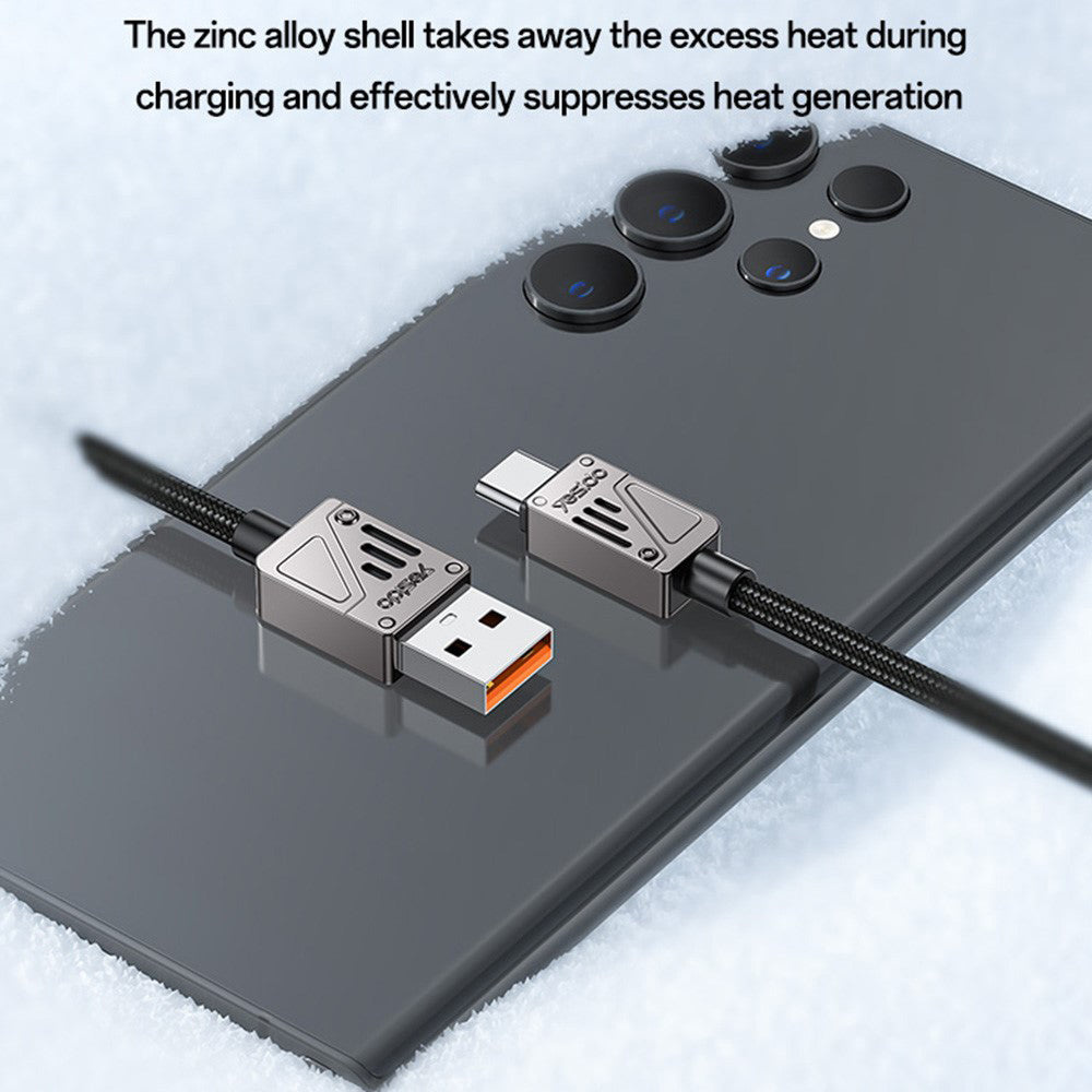 Yesido - Data Cable (CA135C) - USB to Type-C, Fast Charging, QC18W, 3A, 480Mbps, CarPlay Compatible, Zinc Alloy, 1.2m - Black