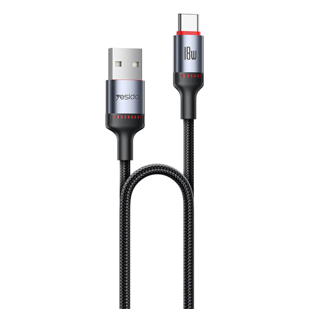 Yesido - Data Cable (CA183) - Type-C to Type-C, Fast Charging, 60W, 3A, 480Mbps, Aluminum Alloy, 2m - Black