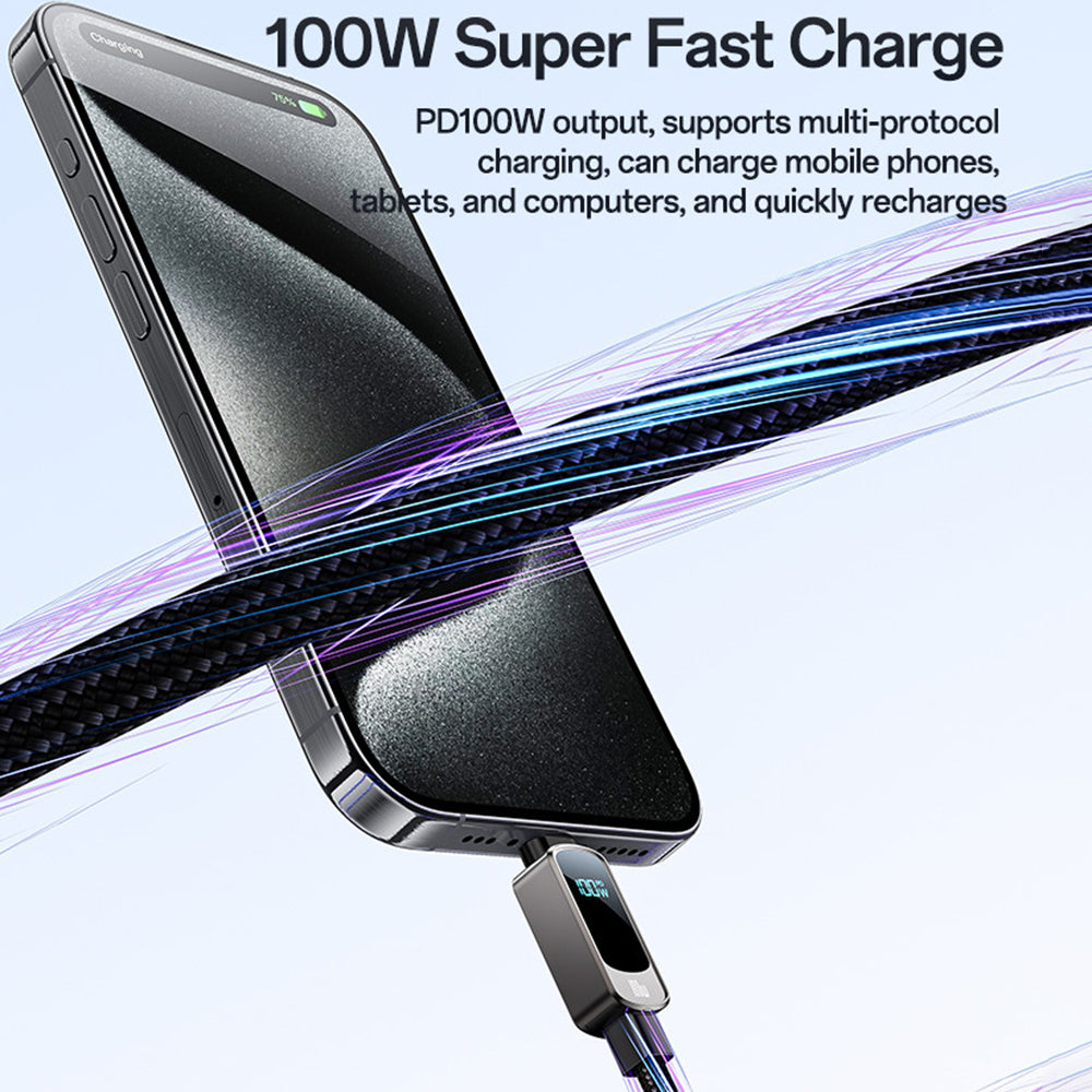 Yesido - Data Cable (CA179) - Super Fast Charging, with Digital Display, Type-C to Type-C, 100W, 5A, 480Mbps, 1.2m - Black