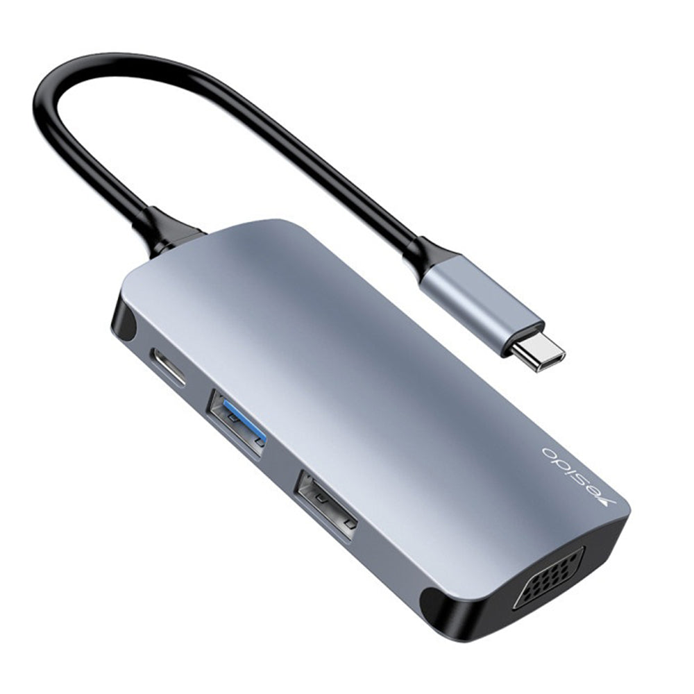Yesido - Docking Station 7in1 (HB16) - Type-C to 1x USB3.0, 2x USB2.0, TF/SD Card, 1x VGA, 1x Type-C, 5Gbps, PD100W - Gray