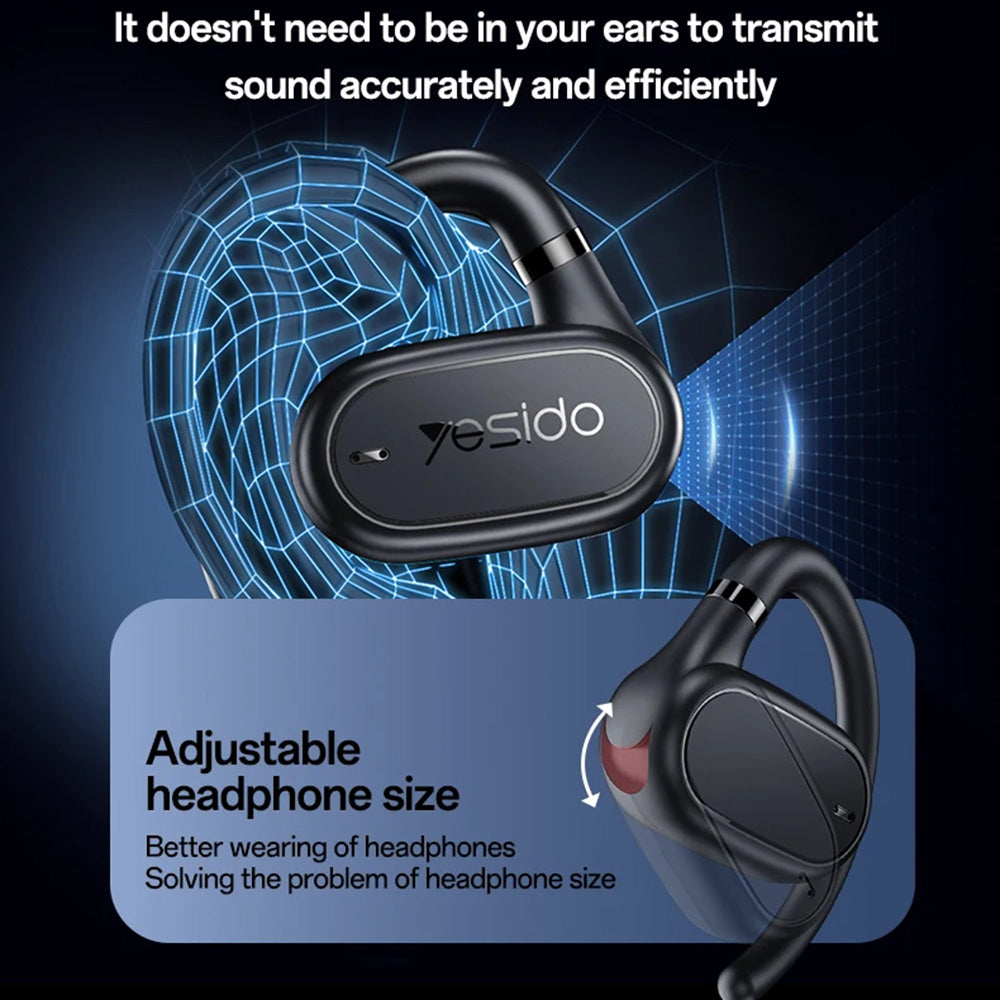 Yesido - Wireless Earbuds (YSP25) - with Bluetooth V5.3, Open-ear Design, IP54, 600mAh - Black