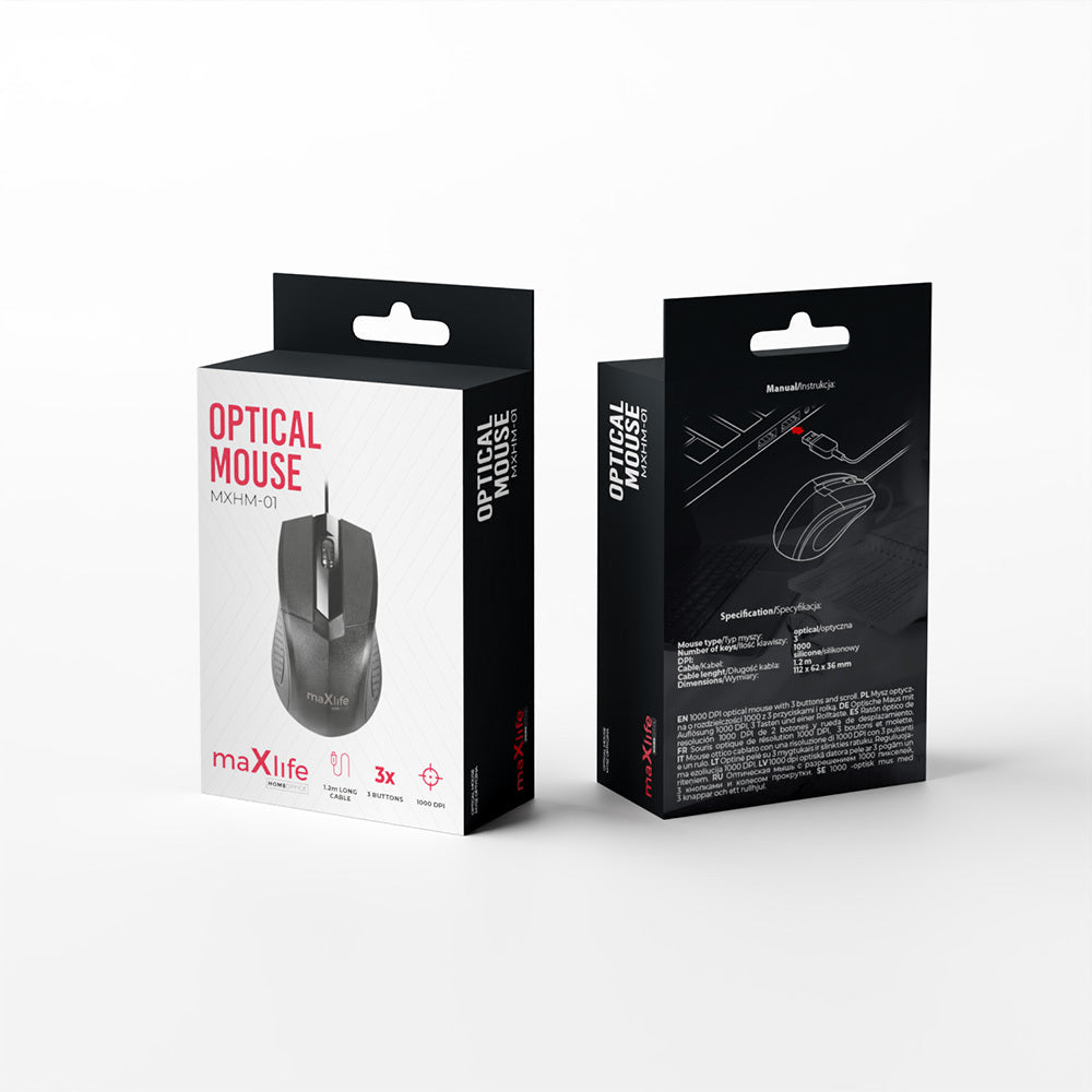 Maxlife - Home Office MXHM-01 Optical mouse 1000 DPI 1,2m - Black