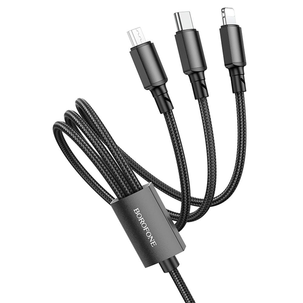 Borofone - Data Cable (BX72 3-in-1) - USB-A to Micro-USB, Type-C, Lightning, Universal, 2A, 1m - Black