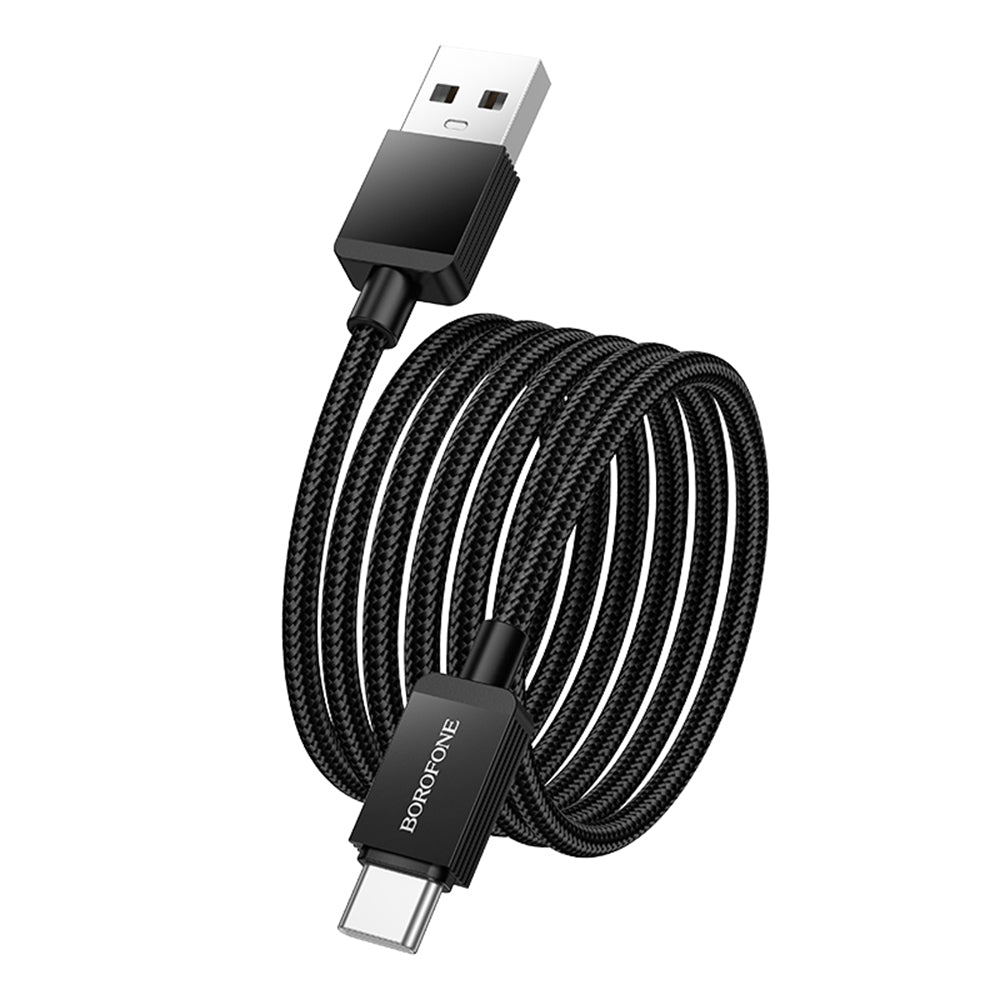Borofone - Data Cable Placer Series (BX120) - USB to Type-C, Aluminum Alloy Shell, Nylon Braided Cable, 3A, 1m - Black