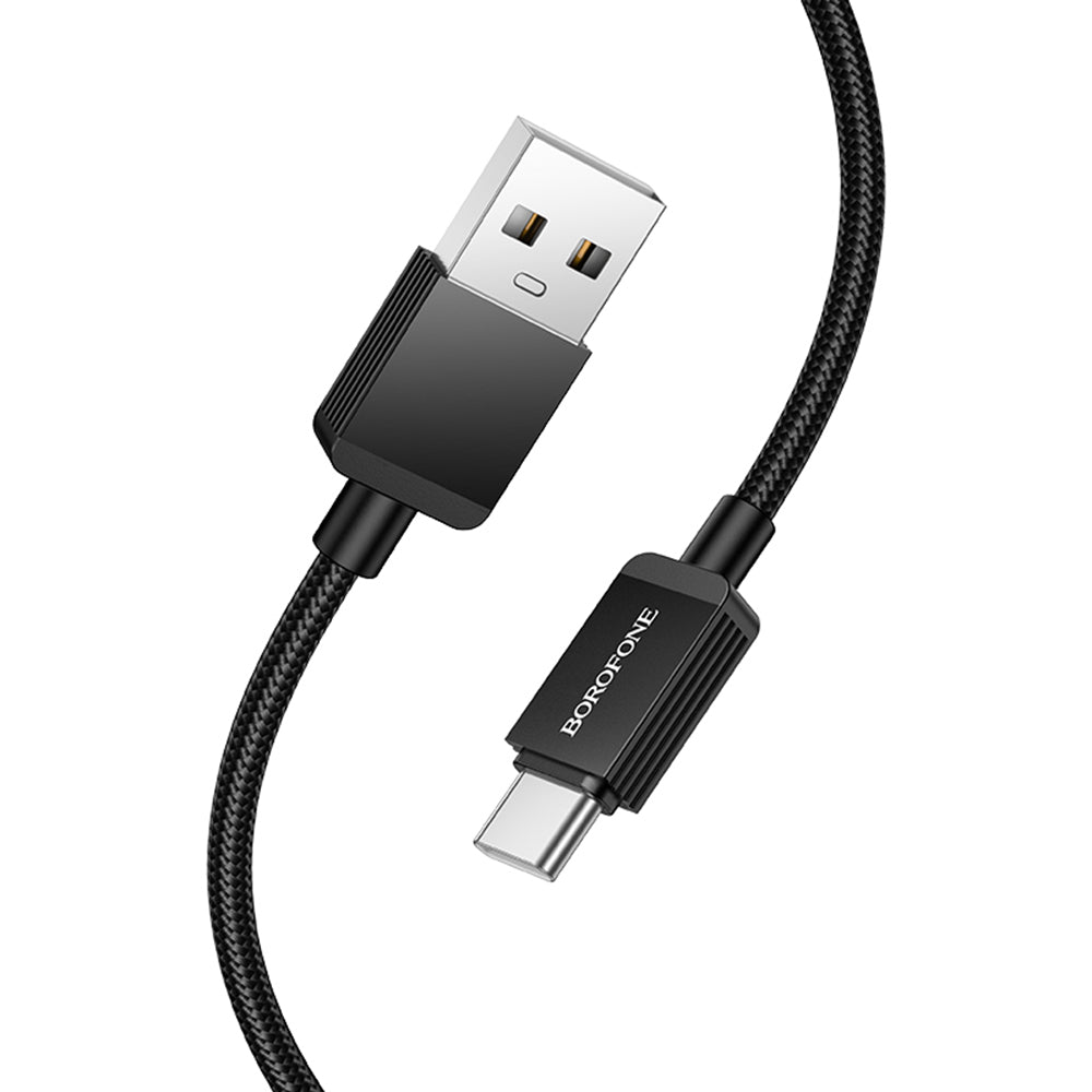 Borofone - Data Cable Placer Series (BX120) - USB to Type-C, Aluminum Alloy Shell, Nylon Braided Cable, 3A, 1m - Black