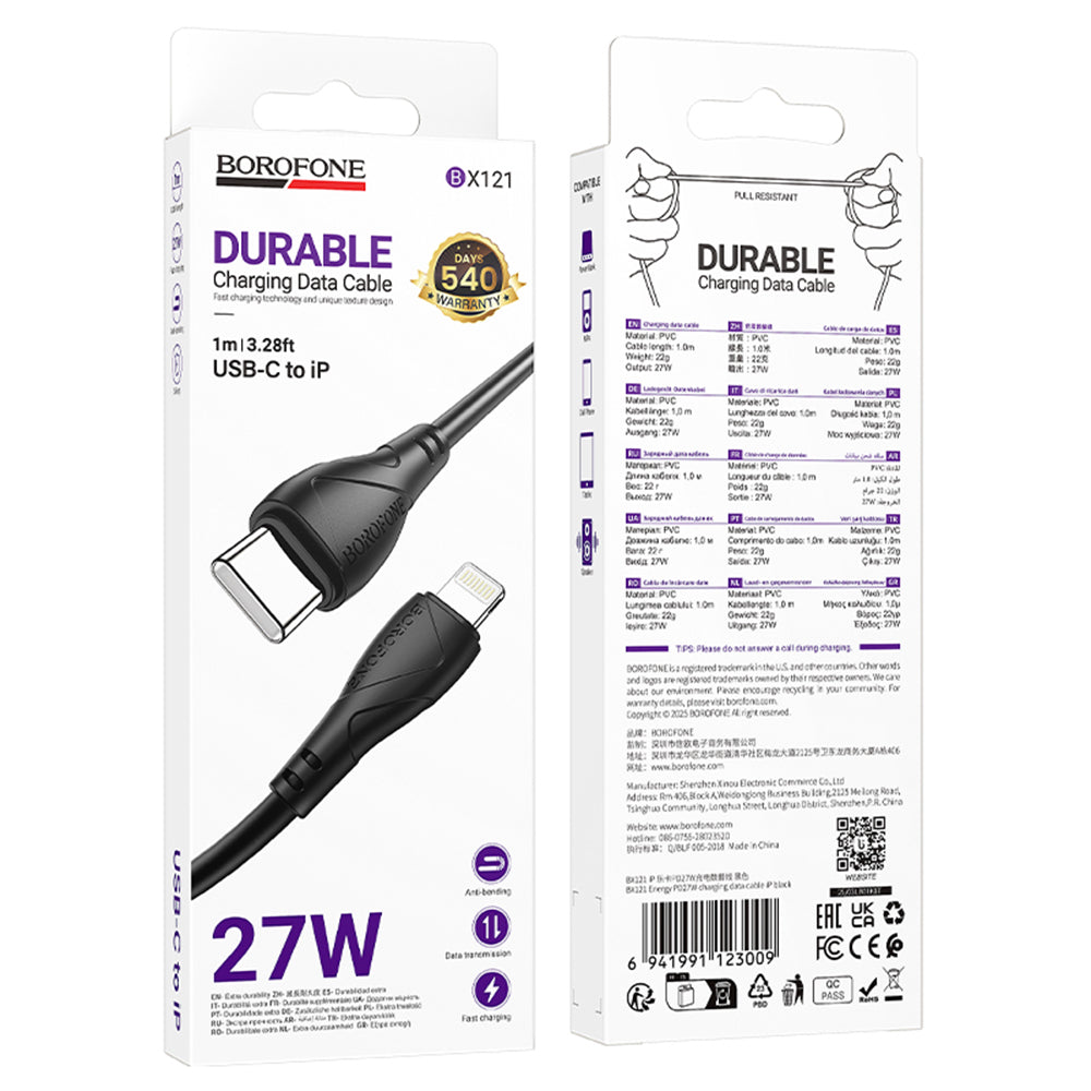 Borofone - Data Cable Energy Series (BX121) - Type-C to Lightning, PVC, 27W, 1m - Black