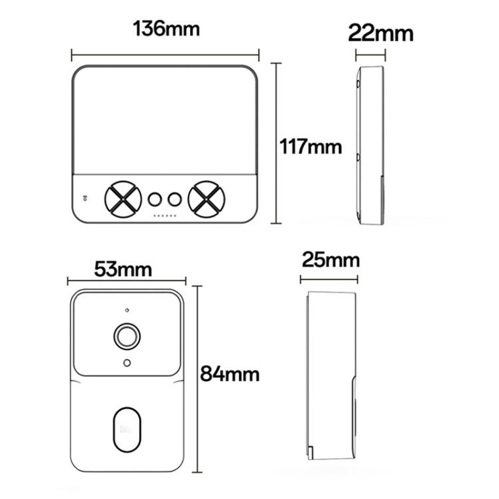 Yesido - Wireless Video Intercom Doorbell (KM27) - 2.4G, 2K HD 1080*720px, 1000mAh, 4.3" TFT Screen, UK Plug - White