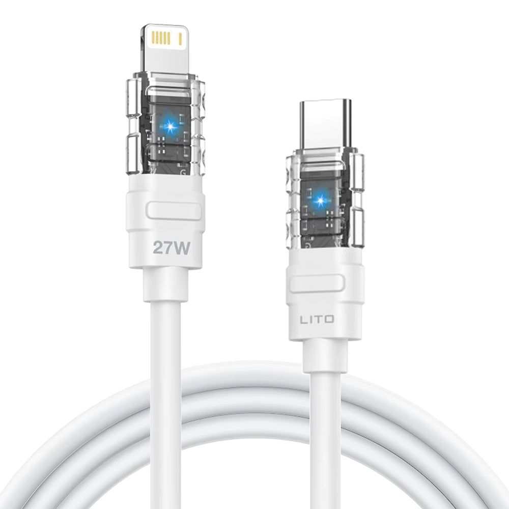 Lito - Data Cable Mechanical (LD05) - Type-C to Lightning, Fast Charging 27W, Transparent Head, LED - White