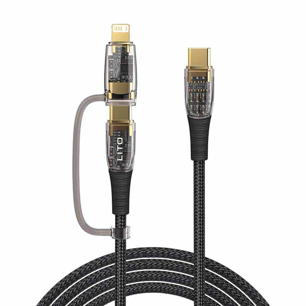 Lito - Data Cable Transparent 2in1 (LD12) - Type-C to Type-C, Lightning, Fast Charge, Braided, Anti-oxidant - Black