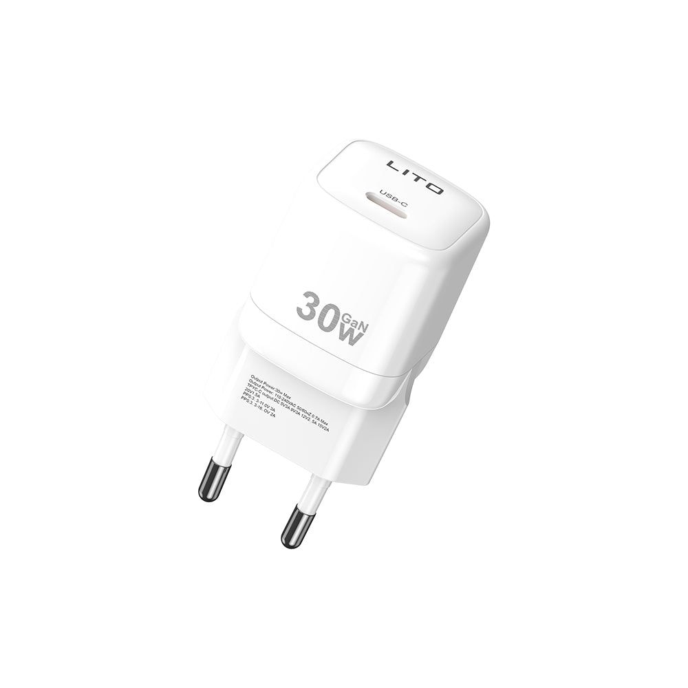 Lito - Wall Charger (LC11) - Type-C Output, PD30W, GaN, Real Time Protection, EU Plug - White