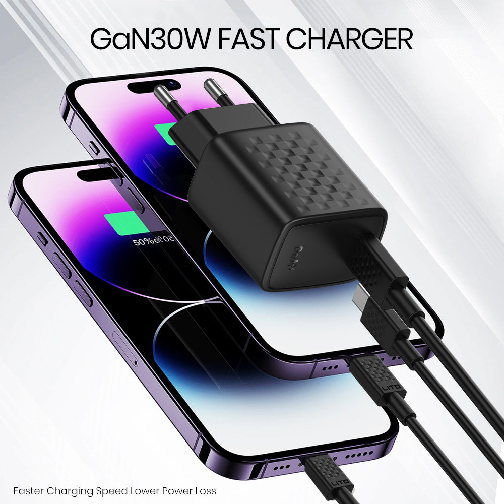 Lito - Wall Charger (LC17T) - with Type-C Cable Inluded, Type-C Output, PD30W, GaN, PC Fireproof, EU Plug - Black