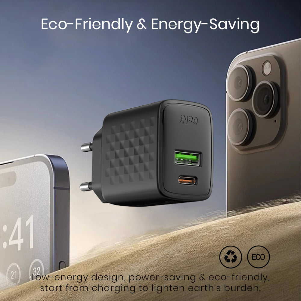 Lito - Wall Charger (LC15) - Type-C, USB Output, PD20W, GaN, PC Fireproof, EU Plug - Black