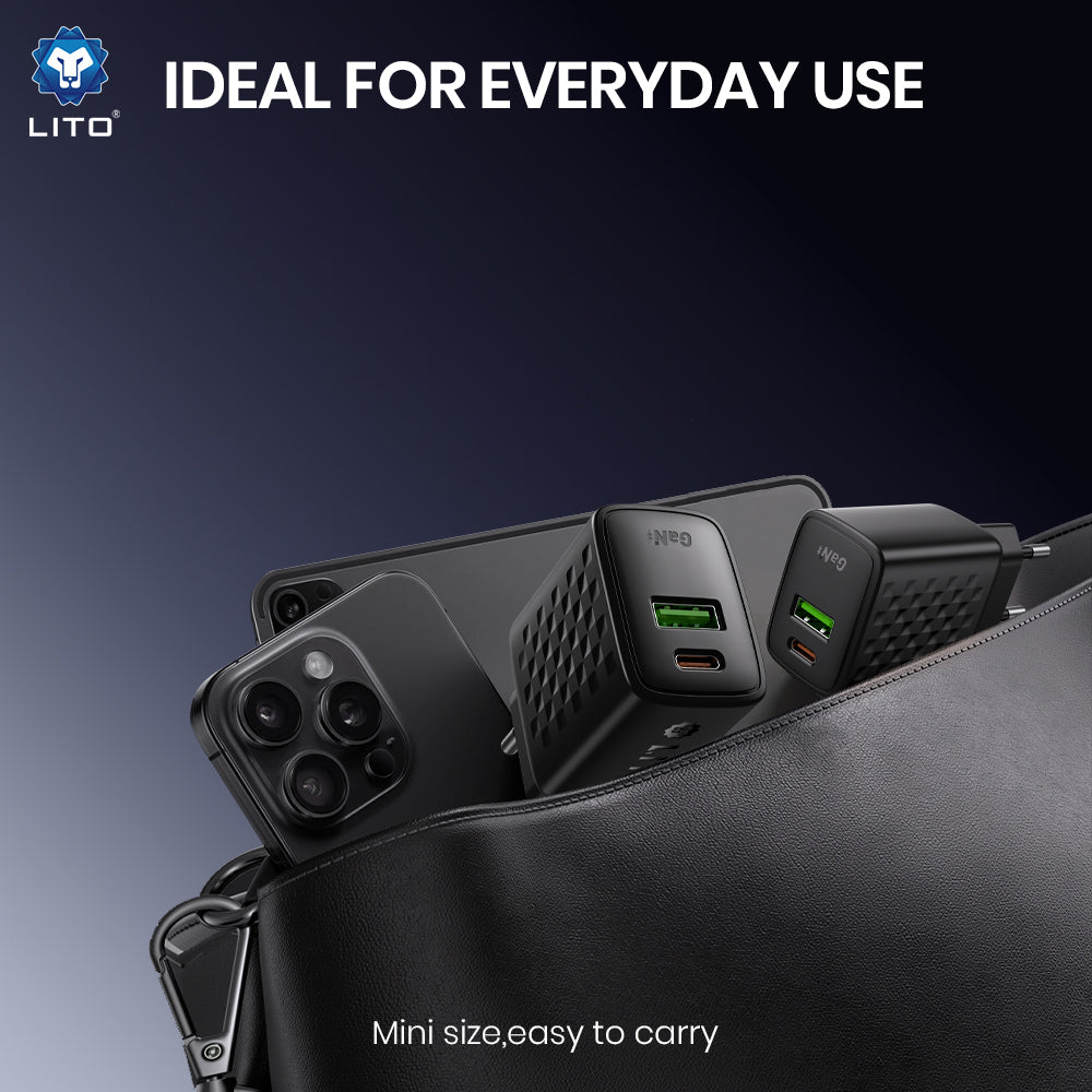 Lito - Wall Charger (LC19T) - with Type-C Cable Included, Type-C, USB Output, PD30W, GaN, PC Fireproof, EU Plug - Black