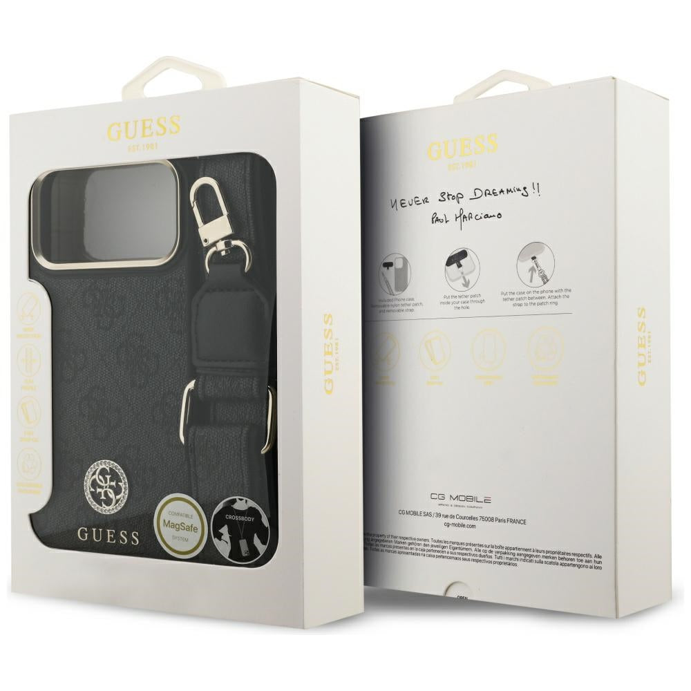 Guess - 4G Strass Logo with Big Strap Metal Button MagSafe (GUHMP17XP4G4DCSK) - iPhone 17 Pro Max - Black