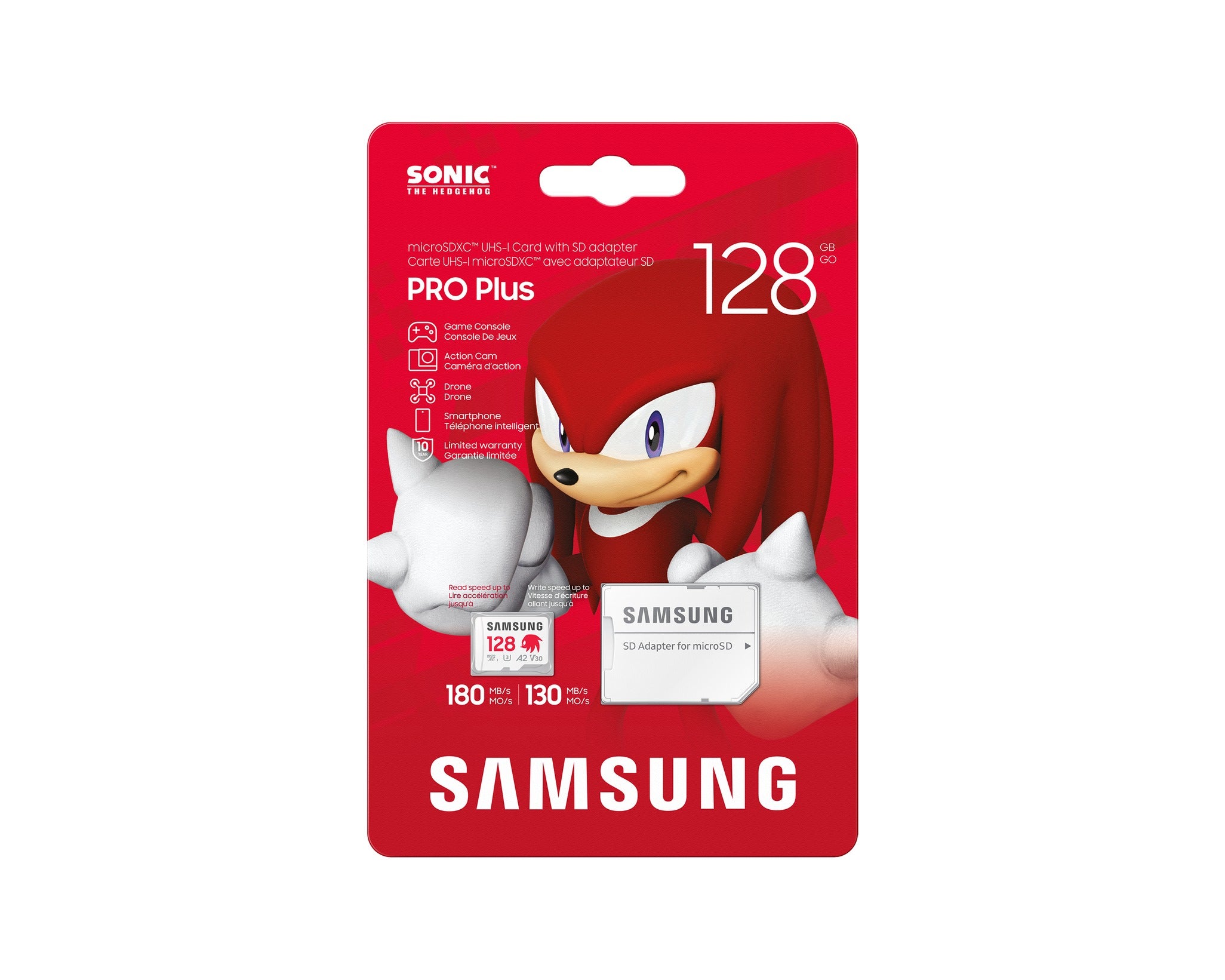 - Memory Card PRO Plus SONIC (MB-MD128SA/LC1) - MicroSDXC, Adapter SD, 128GB, UHS-I, U3, V30, A2, 180MB/s - Red/White