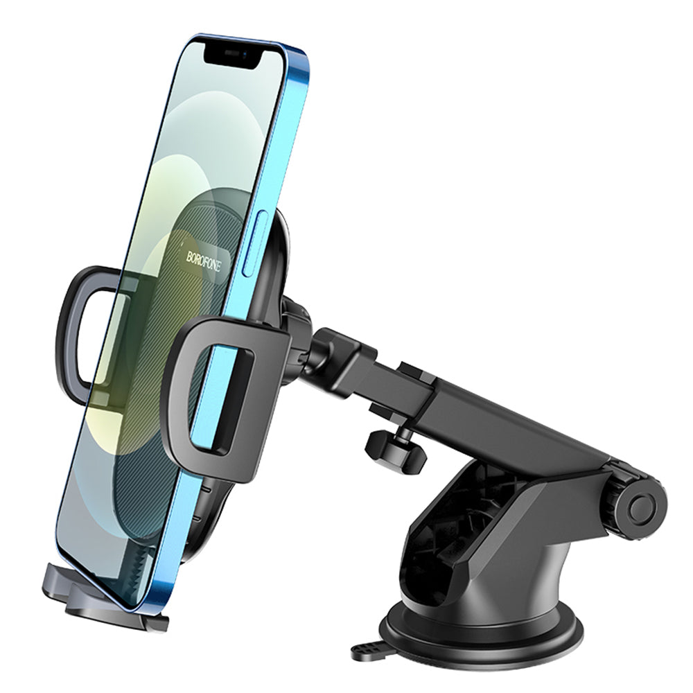 Borofone - Car Holder Windy (BH53) - with Suction Cup, for Dashboard/Windshield, 4.5-6.7" Phone - Black Grey