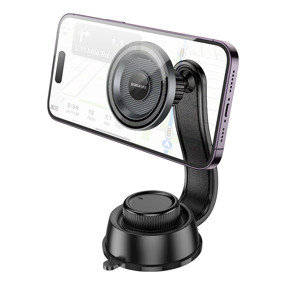 Borofone - Car Holder Profit (BH123) - Magnetic, for Dashboard, 360° Adjust, 4.5–7 inch Phones - Black / Gray
