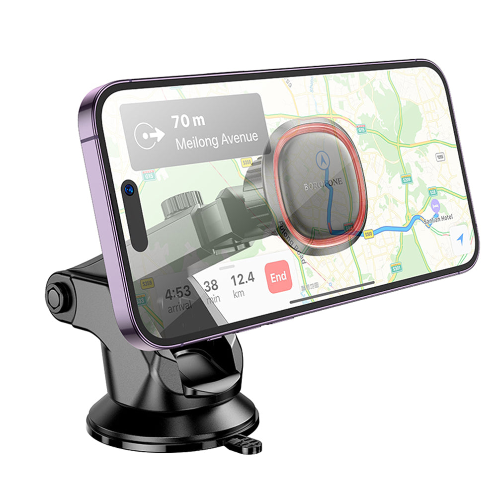 Borofone - Car Holder (BH125) - Magnetic, with Suction Cup, for Dashboard/Windshield, 360° Adjust - Black Gray