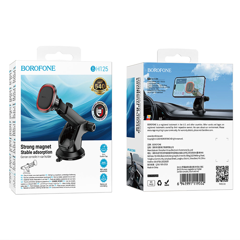 Borofone - Car Holder Roman (BH125) - Magnetic, with Suction Cup, for Dashboard/Windshield, 360° Adjust - Black Gray