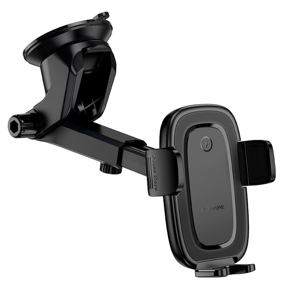 Borofone - Car Holder with Wireless Charging Follower (BH223) - for Windshield/Dashboard, 15W, 4.5-7.0inch - Black