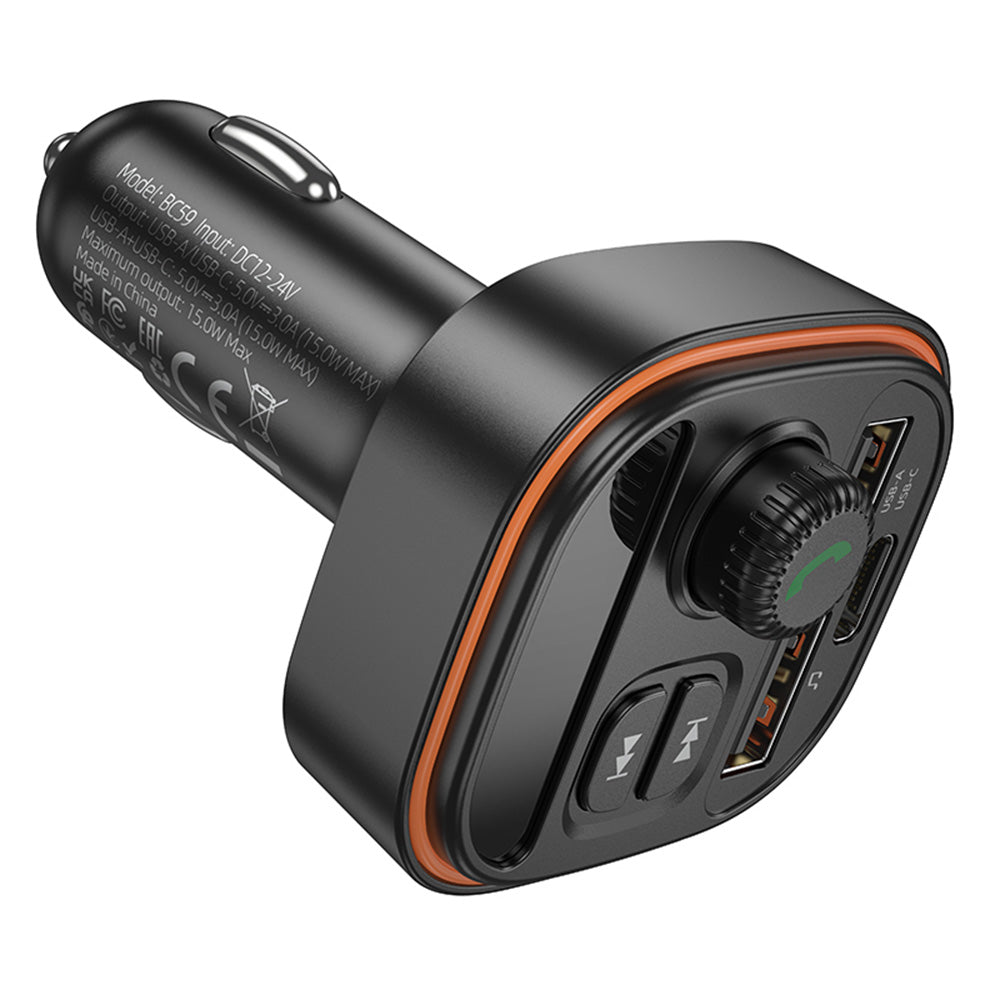 Borofone - FM Modulator and Car Charger Heroic (BC59) - Bluetooth V5.4, 2x USB, Type-C, MP3 Playback - Black
