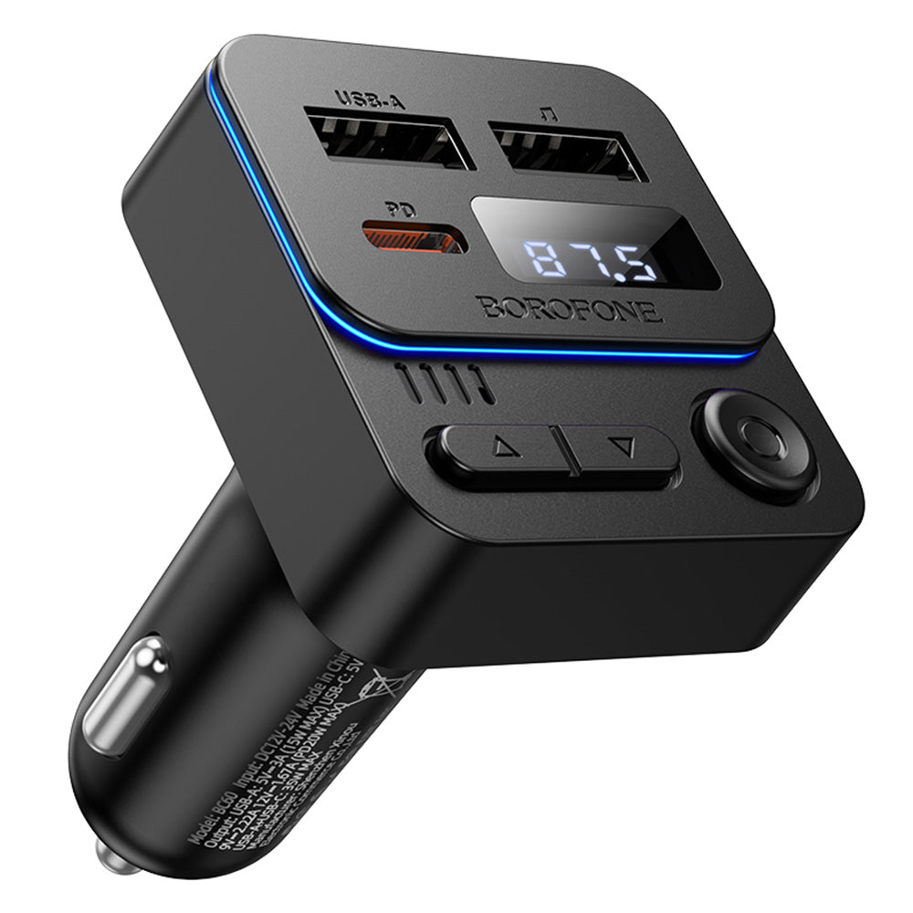 Borofone - FM Modulator and Car Charger Hero (BC60) - Bluetooth V5.4, 2x USB, Type-C, 35W, MP3 - Black
