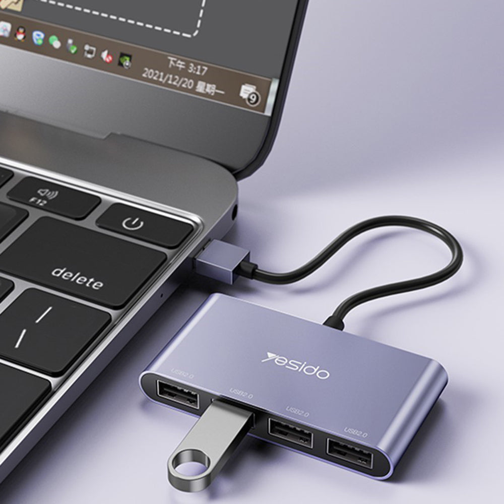 Yesido - Docking Station 4in1 (HB12) - USB to 4x USB, Plug & Play, 480Mbps, 15cm - Gray