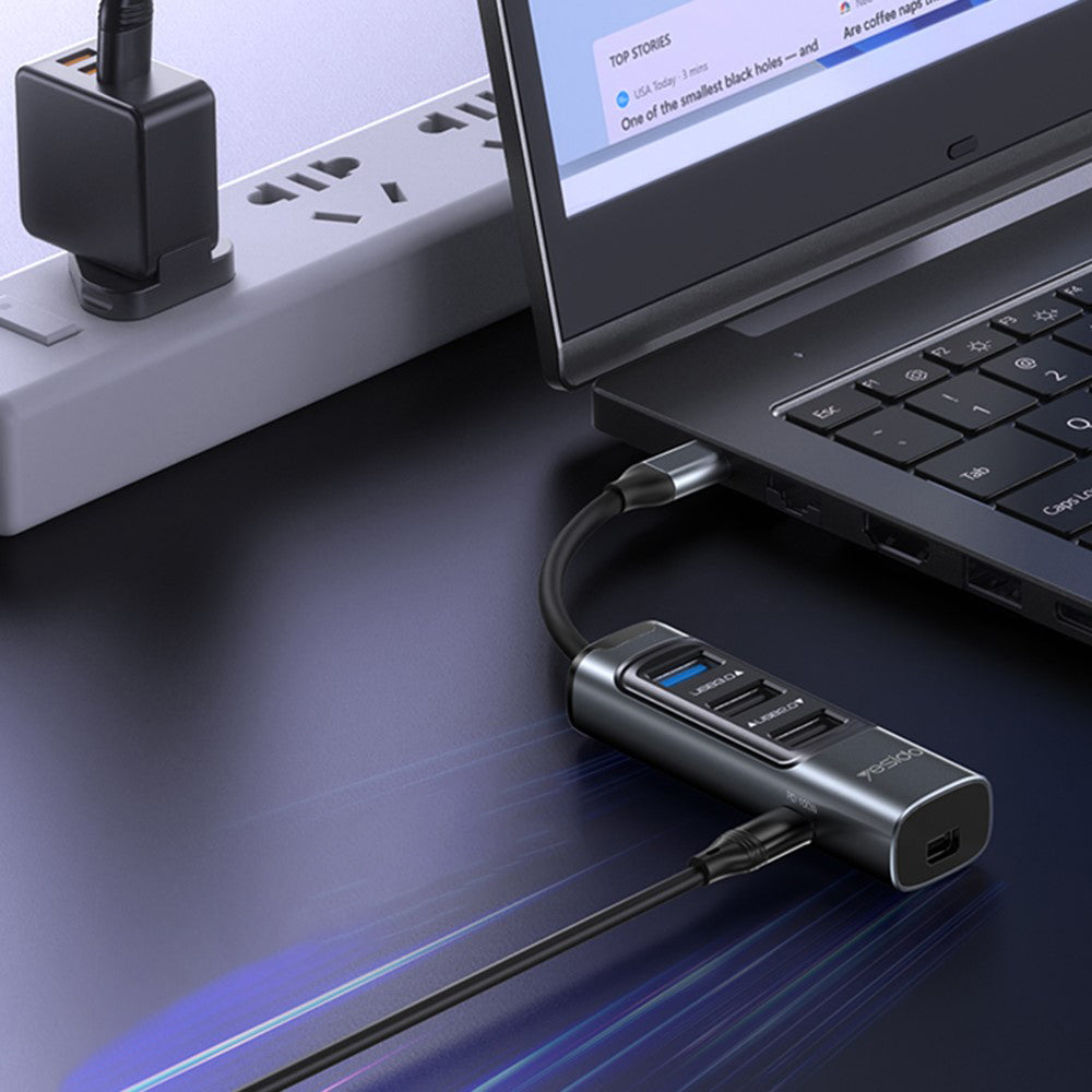 Yesido - Docking Station 5in1 (HB24) - Type-C to 3x USB, USB-C, Mini DisplayPort, PD100W, Fast Charge, 4K@30Hz, 5Gbps - Gray