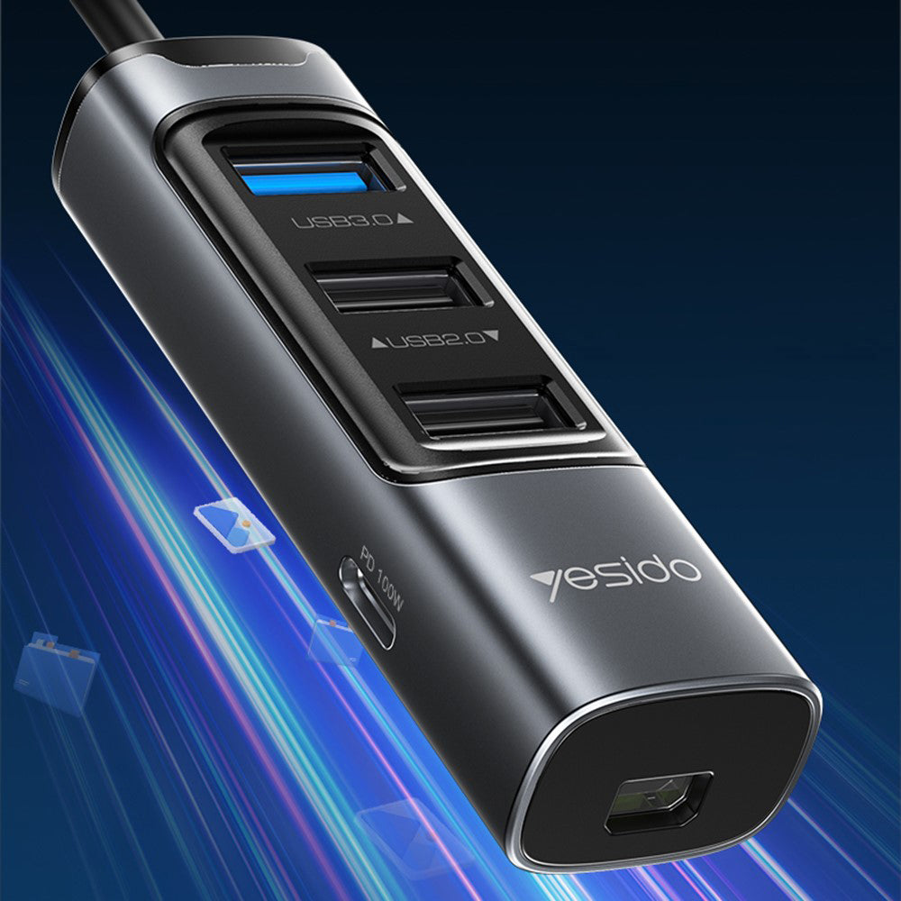 Yesido - Docking Station 5in1 (HB24) - Type-C to 3x USB, USB-C, Mini DisplayPort, PD100W, Fast Charge, 4K@30Hz, 5Gbps - Gray