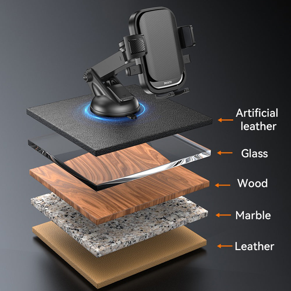 Yesido - Car Holder (C267) - for Dashboard/Windshield, 360, with Telescopic Clamp Arm, Easy Extending Clip, Non-slip - Black