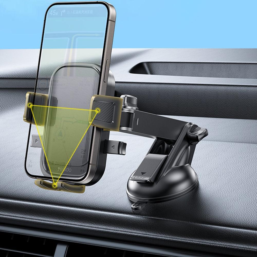 Yesido - Car Holder (C267) - for Dashboard/Windshield, 360, with Telescopic Clamp Arm, Easy Extending Clip, Non-slip - Black