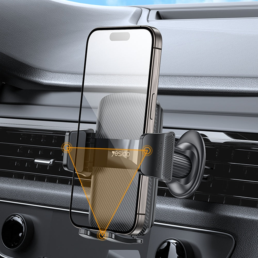 Yesido - Car Holder (C251) - for Air Vent, with Auto-locking, Carbon Fiber Panel, 360°, Universal - Black
