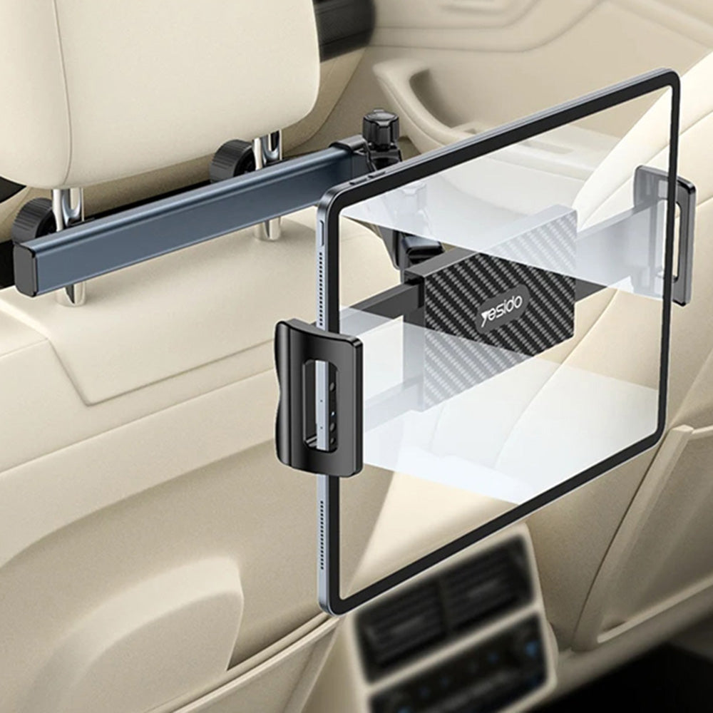 Yesido - Car Holder (C294) - for Headrest, 360, Telescopic, Extra Wide Clamping Arm, 4.7 - 13inch Devices - Black
