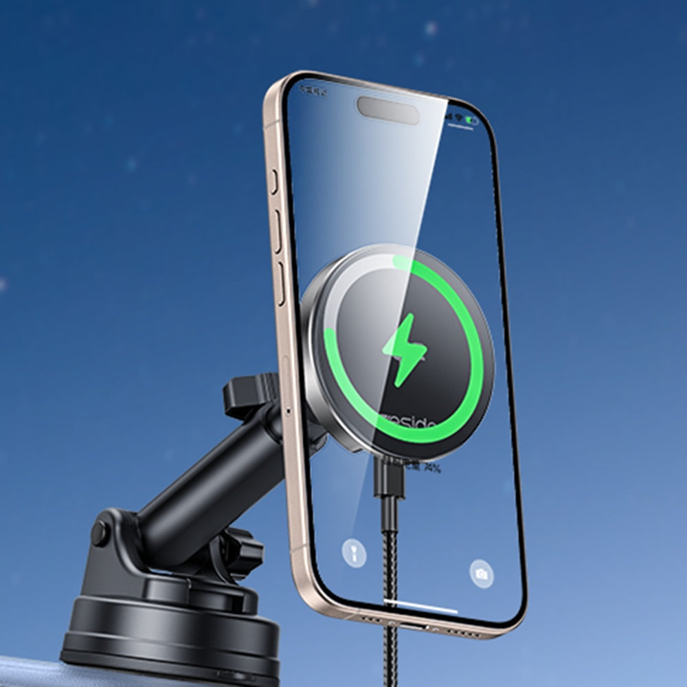 Yesido - Car Holder with Wireless Charging (DS30) - for Dashboard/Windshield/Air Vent, Type-C, 15W, Qi2.0 - Black